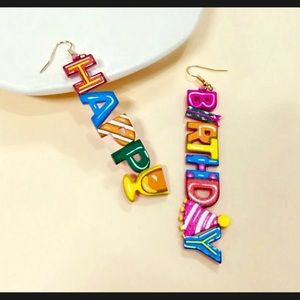Happy Birthday Earrings dangle pierced acrylic colorful new